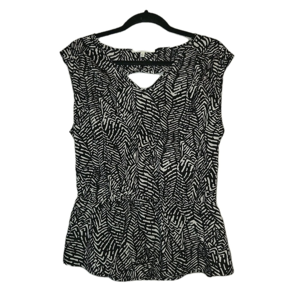 Black Rainn Sleeveless Blouse Women's Top Size Large Zebra Stripe Print Flowy